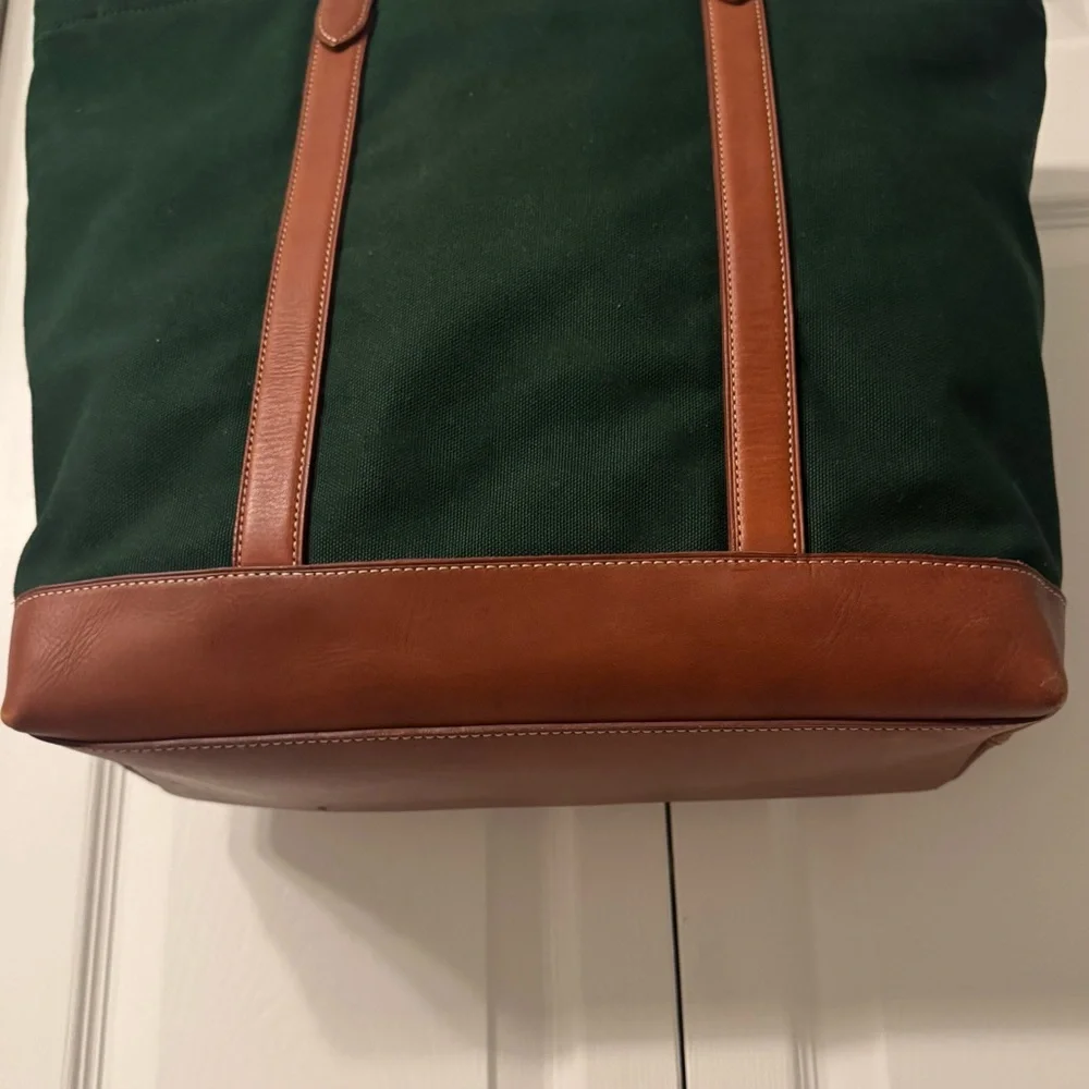 Polo by Ralph Lauren Green Canvas Tote with Brown Leather Trim - Picture 4 of 11